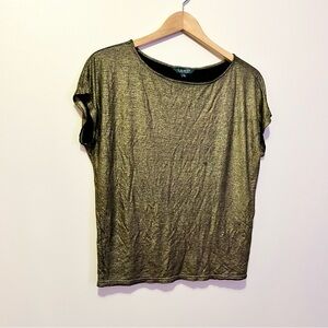 Lauren LRL Gold Women's Top tshirt metallic size large boxy flowy glam shiny